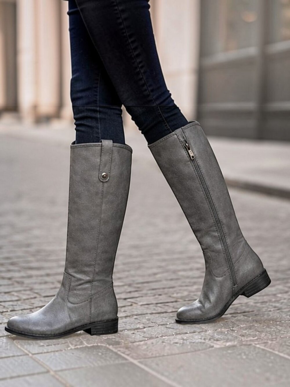NATURE BREEZE Gray Knee High Boots Button Down Shaft Riding Boots Size 8.5 - Picture 2 of 8